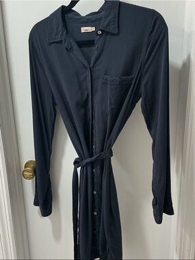 Faherty Midnight Navy Long-Sleeve Tie-Waist Midi Dress